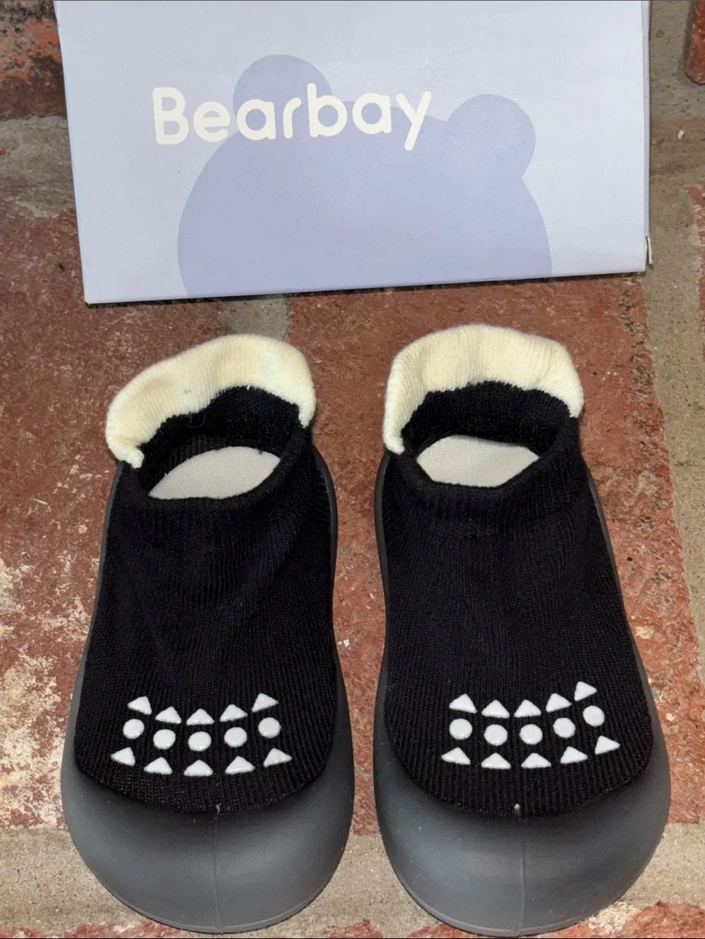 Baby & Walker Sock Shoes in Black with Cream Cuff